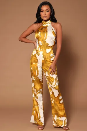 Anna Wide Leg Jumpsuit - White/Gold