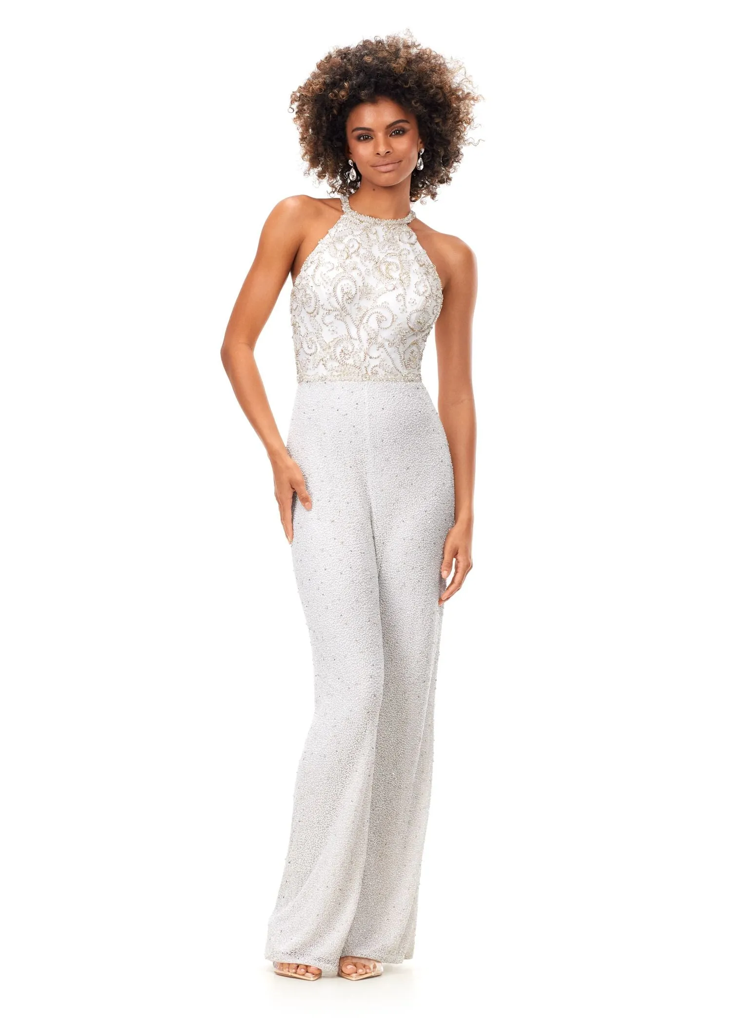 Ashley Lauren 11339 Beaded Halter Jumpsuit Formal Wear Pageant