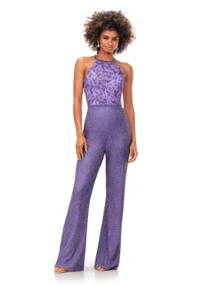 Ashley Lauren 11339 Beaded Halter Jumpsuit Formal Wear Pageant