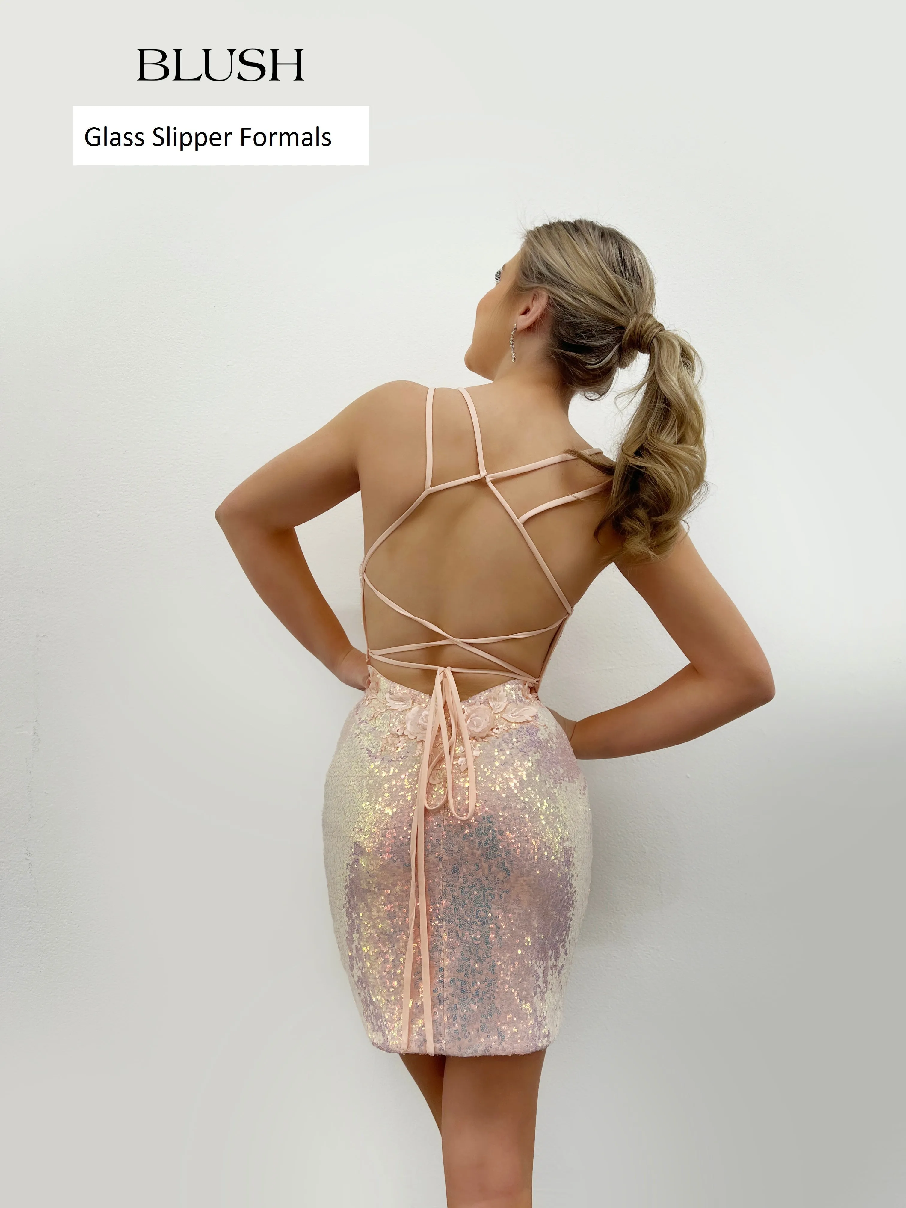 Blush Prom 20413 Size 10 Hot Pink Short Fitted Sequin Cocktail Dress Formal Backless Gown