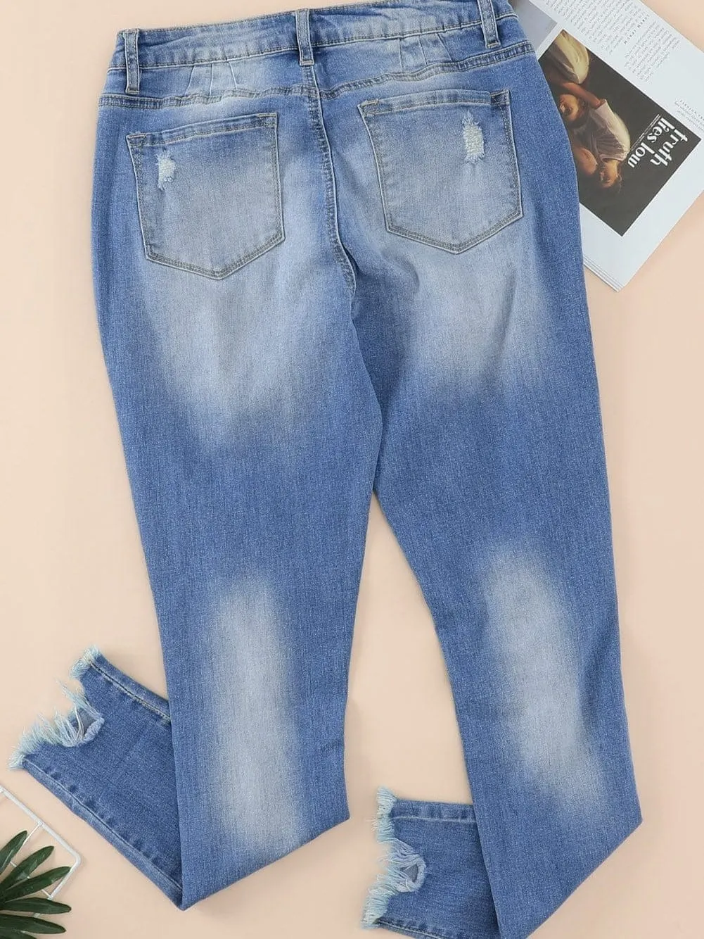 Button-Fly Distressed Denim Jeans