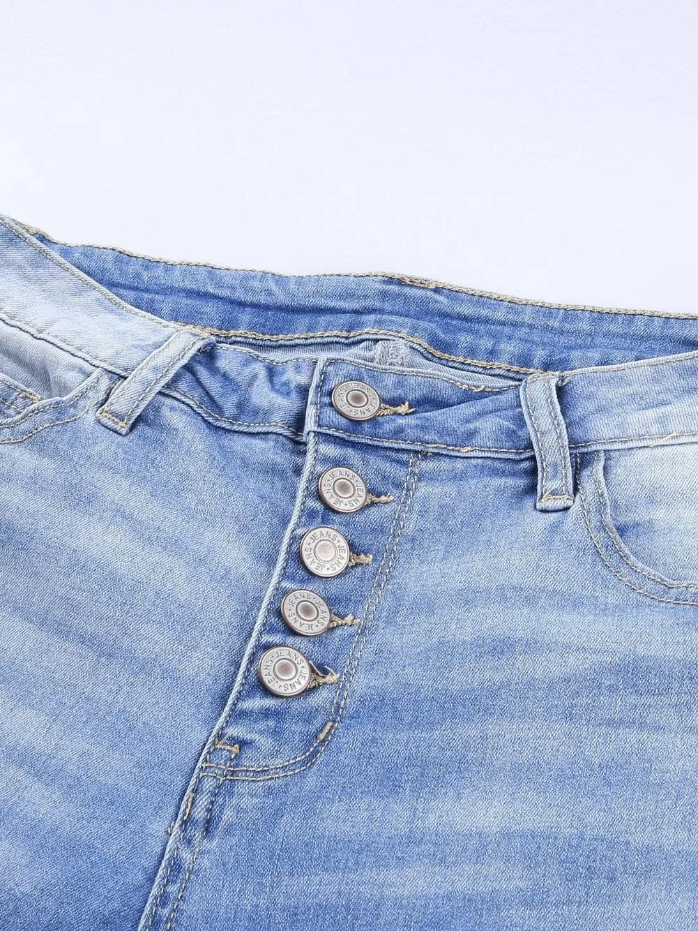 Button-Fly Distressed Denim Jeans