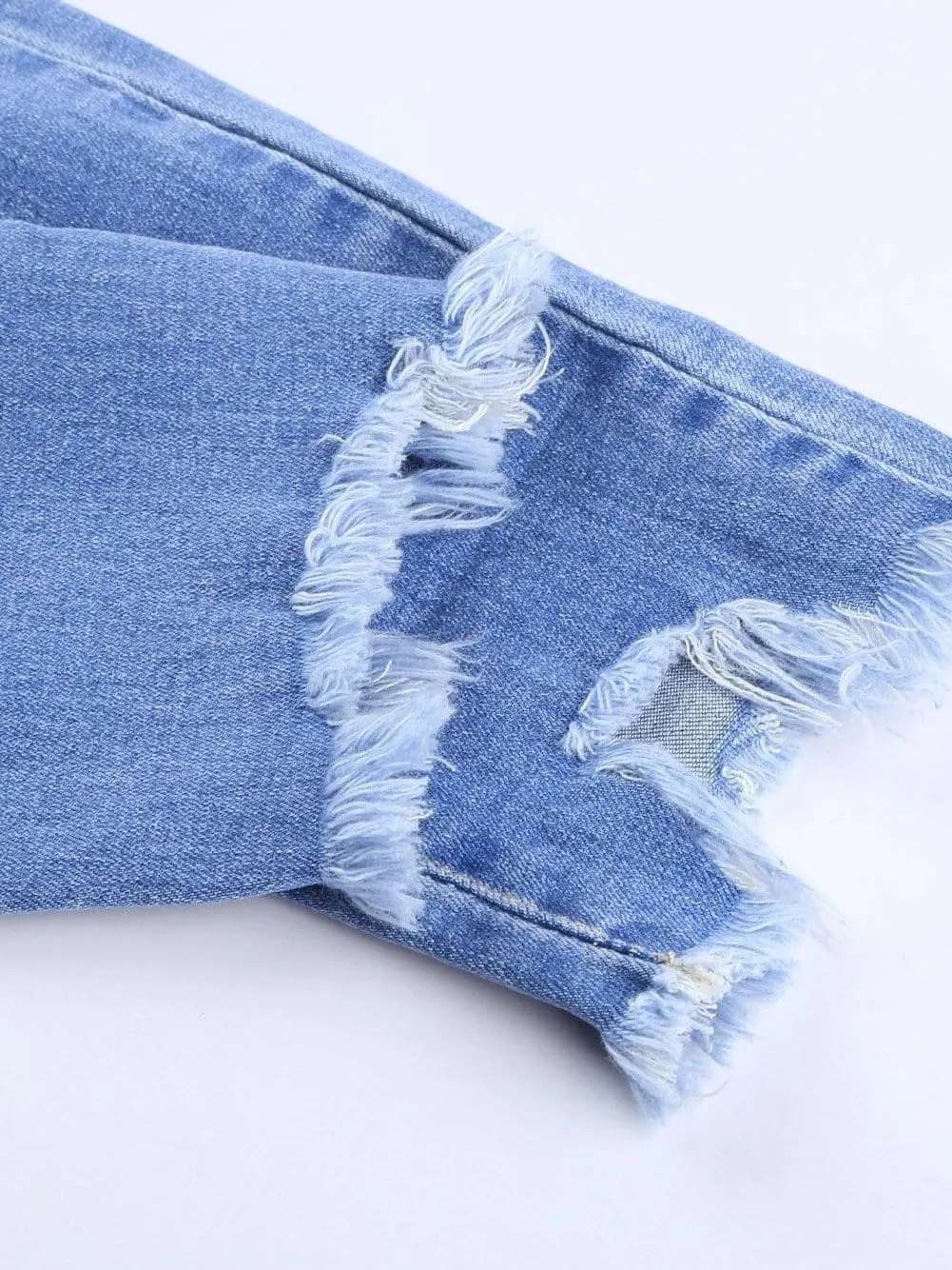 Button-Fly Distressed Denim Jeans