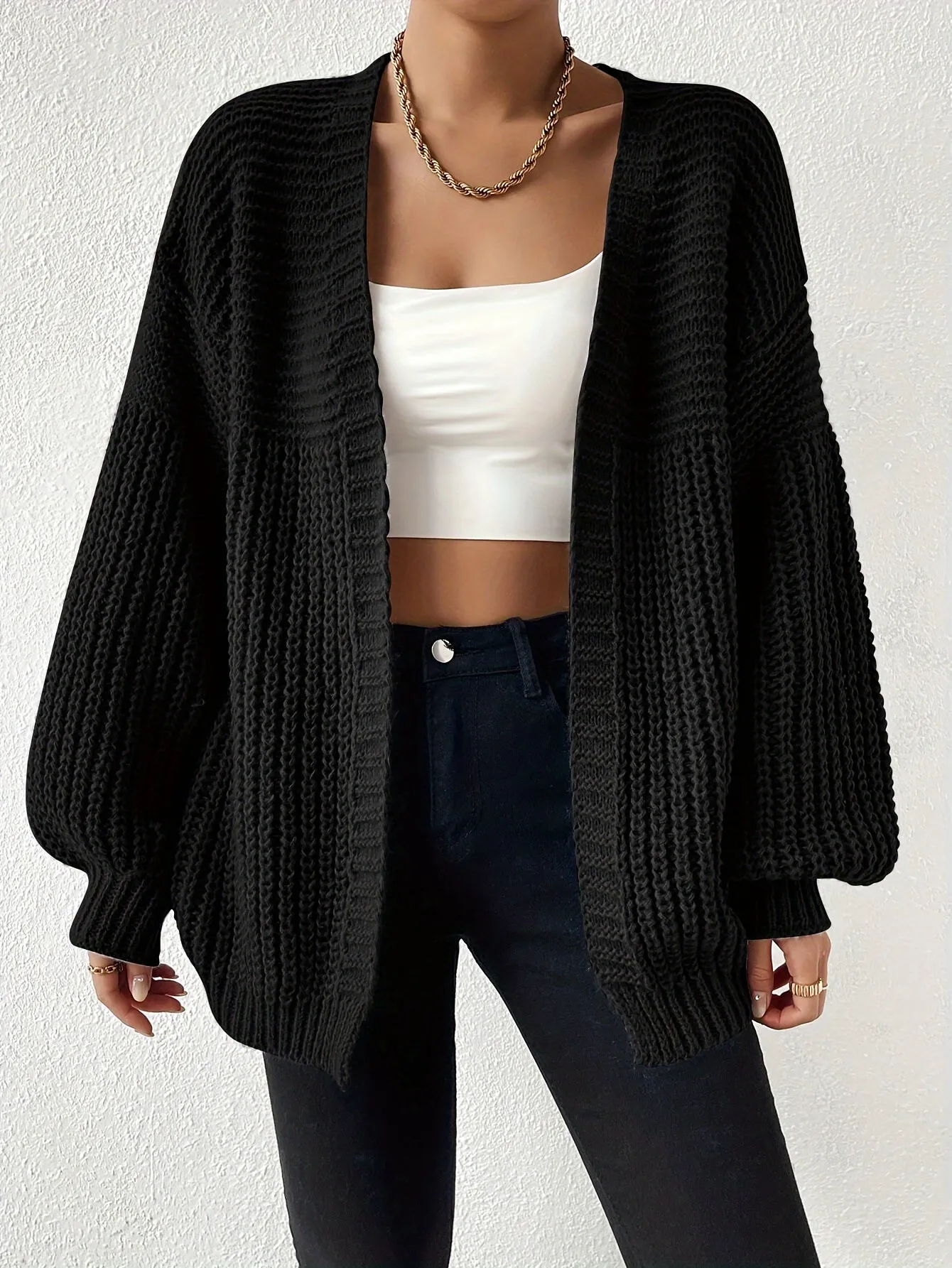 Casual Cozy Chunky Knit Wool Drop Shoulder Cardigan for Women | Perfect for Casual Days
