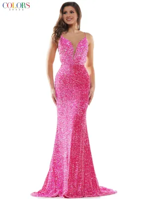 Colors 2459 Size 2 & 10 Hot Pink Long Sequin Backless Prom Dress Formal Pageant Gown Crystal Strap