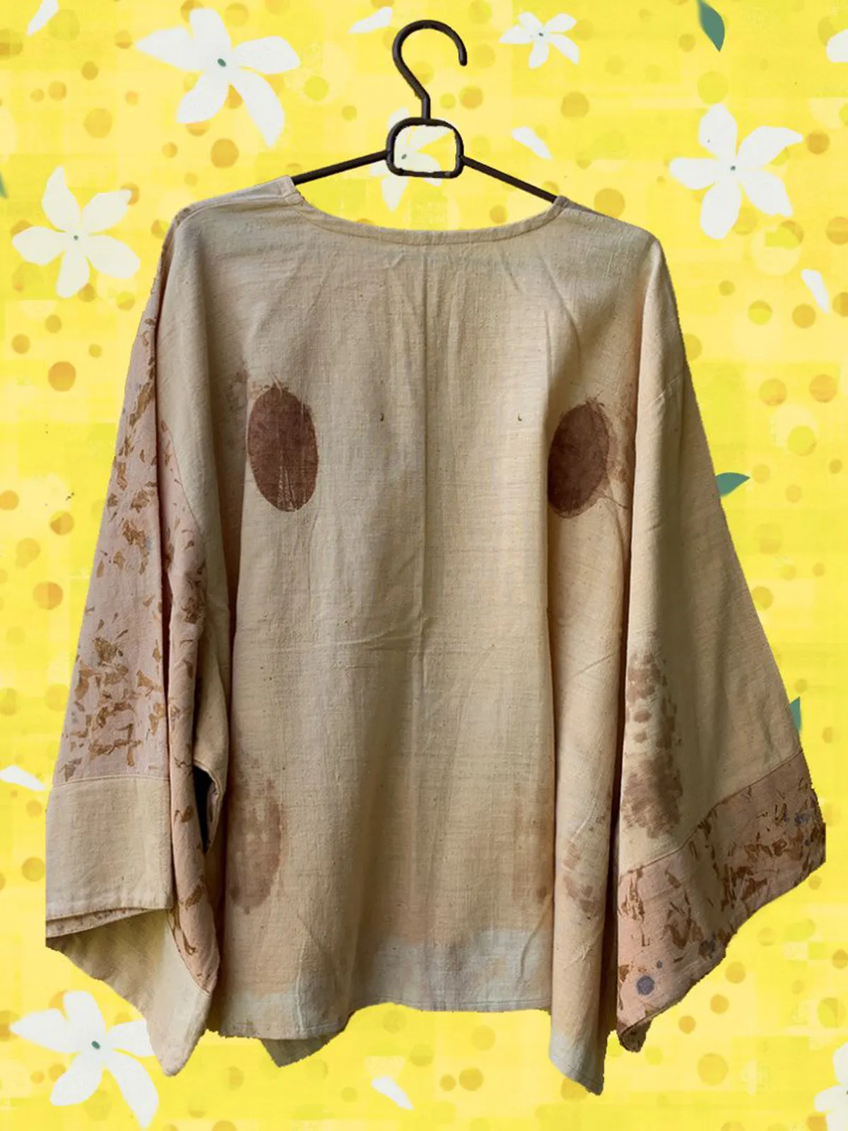 Ecoprinted Handwoven Breezy Jacket Beige