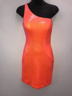 Jovani 22528 Size 2 Iri Orange Short Fitted One Shoulder Sequin Homecoming Dress Formal Cocktail Gown