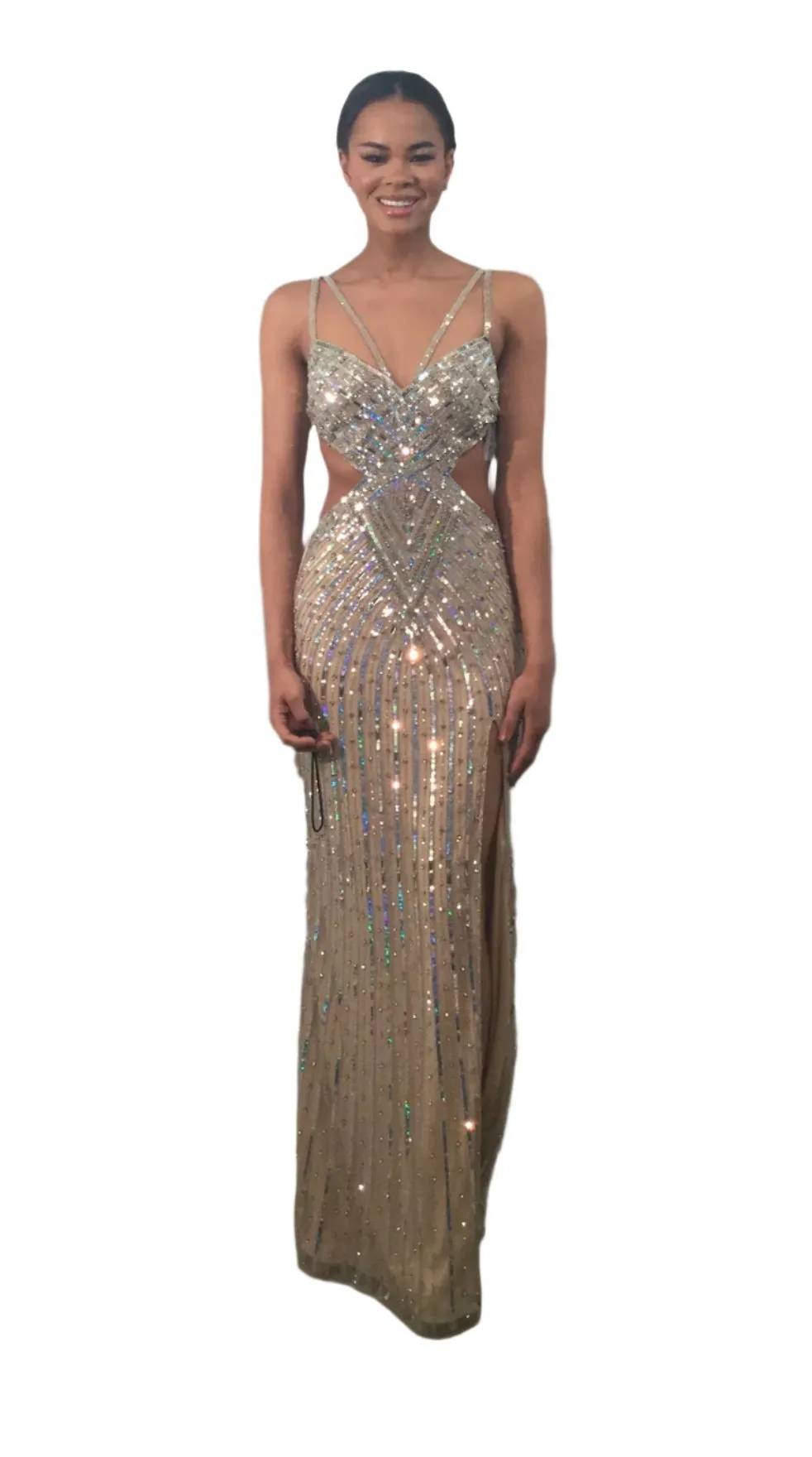 Jovani 40060 Long Sequin Cut Out Prom Dress Formal Crystal Gown Beaded Pageant