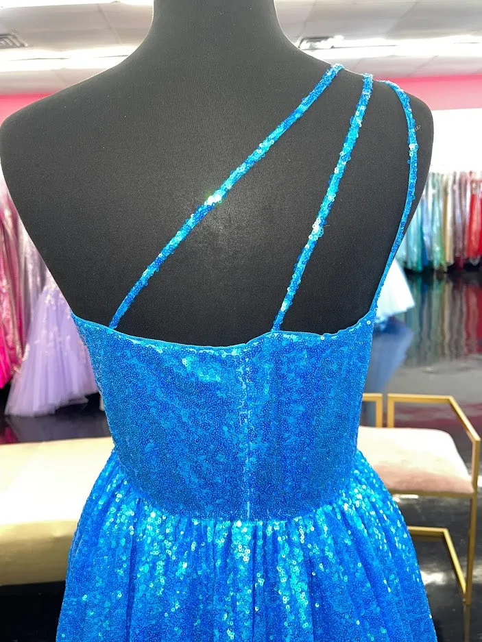 Marc Defang 8068 Size 6 Blue Sequin One Shoulder Ballgown Formal Dress Pageant Prom Gown