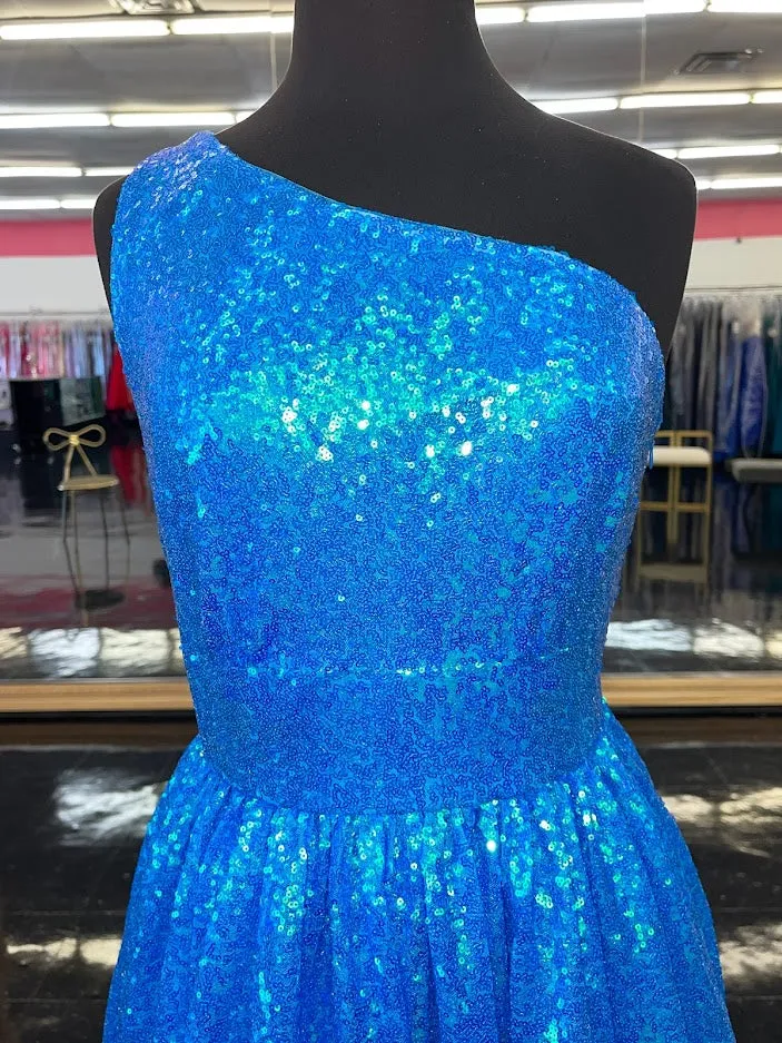 Marc Defang 8068 Size 6 Blue Sequin One Shoulder Ballgown Formal Dress Pageant Prom Gown