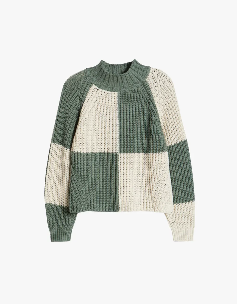 Margaret O'Leary Chessboard Pullover Sweater in Loden & Natural