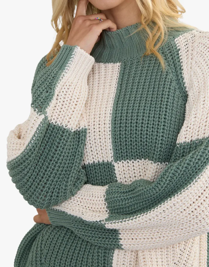 Margaret O'Leary Chessboard Pullover Sweater in Loden & Natural