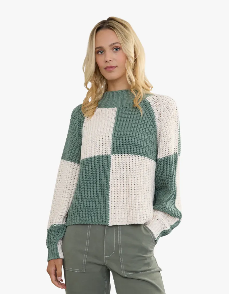 Margaret O'Leary Chessboard Pullover Sweater in Loden & Natural
