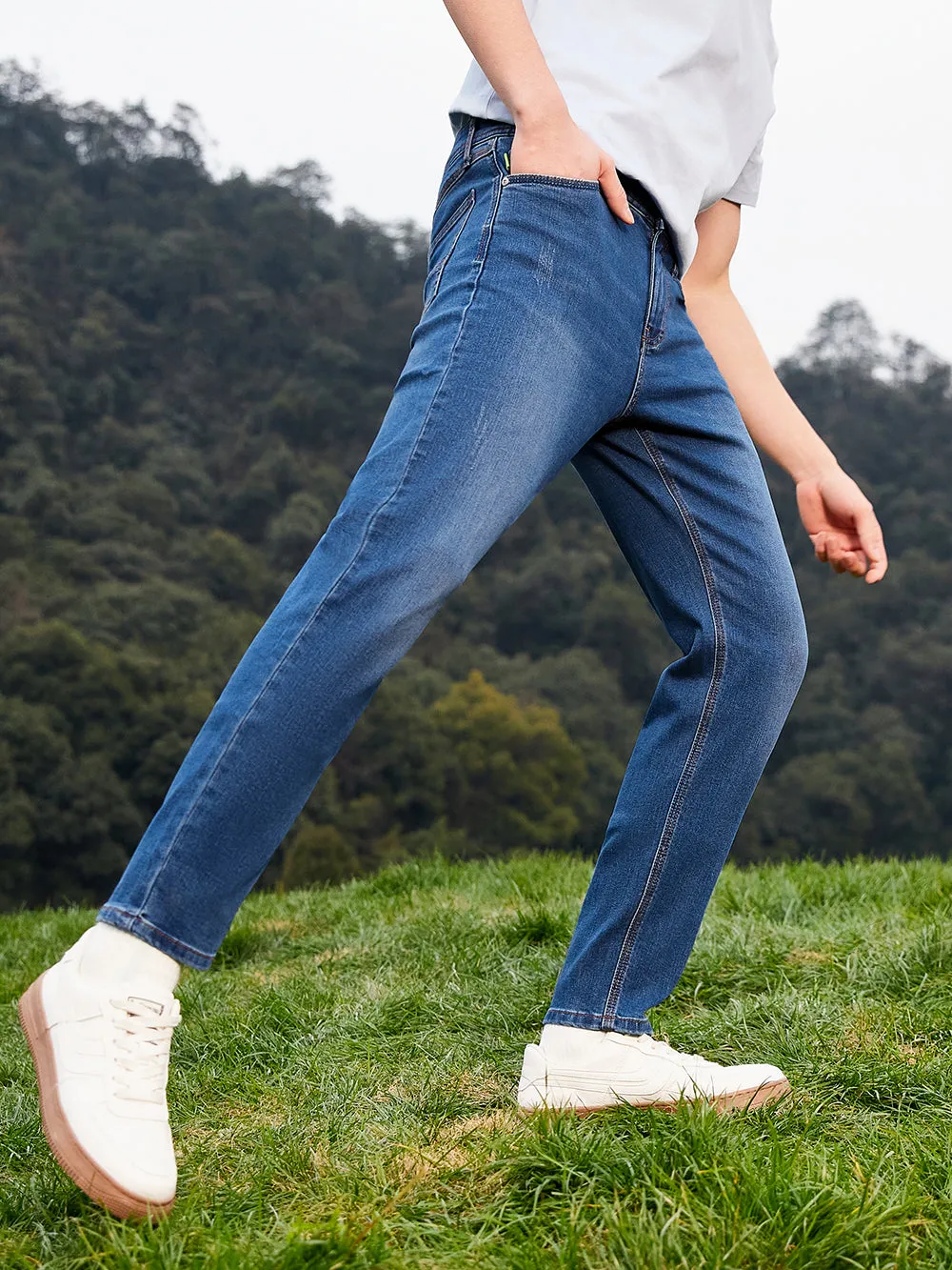 Men Slim Fit Denim Trousers