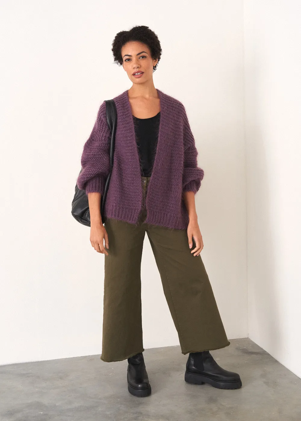 MINA CHUNKY KNIT CARDIGAN  - MAUVE