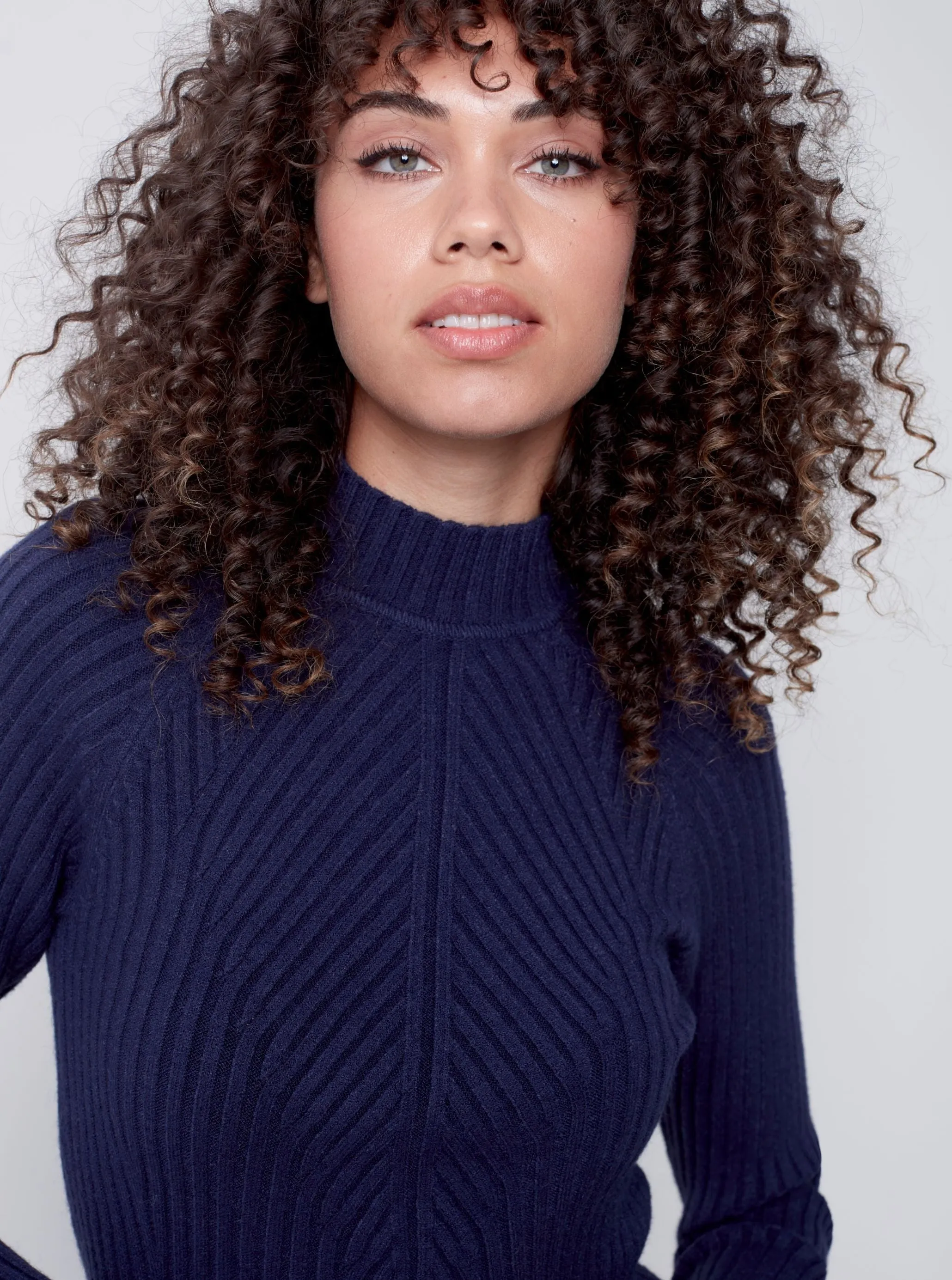 Mock Crew Neck Chest Sweater [Navy-C2553]