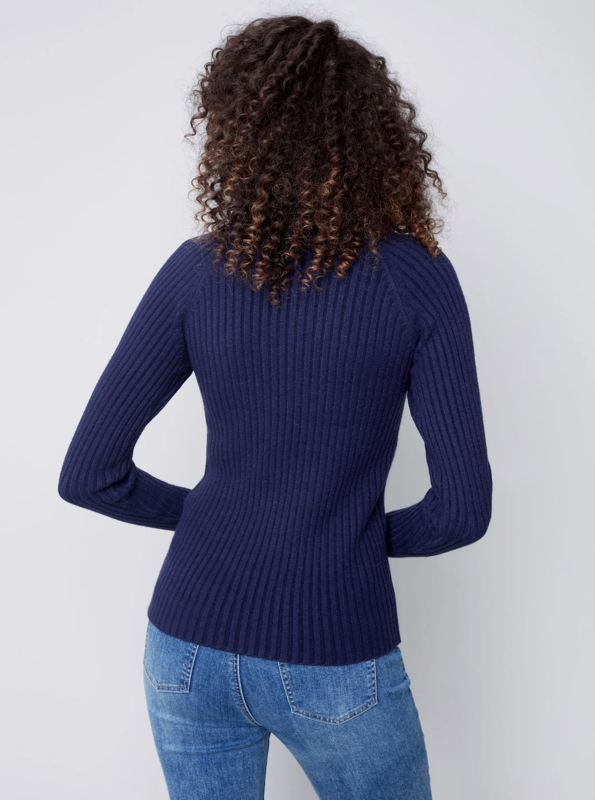 Mock Crew Neck Chest Sweater [Navy-C2553]