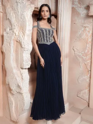 Navy Embroidered Gown