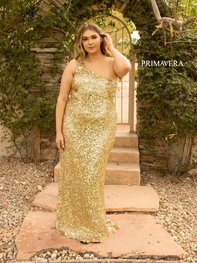 Primavera Couture 14004 Size 20 Neon Pink Long Fitted One Shoulder Sequin Plus Size Prom Dress Formal Gown