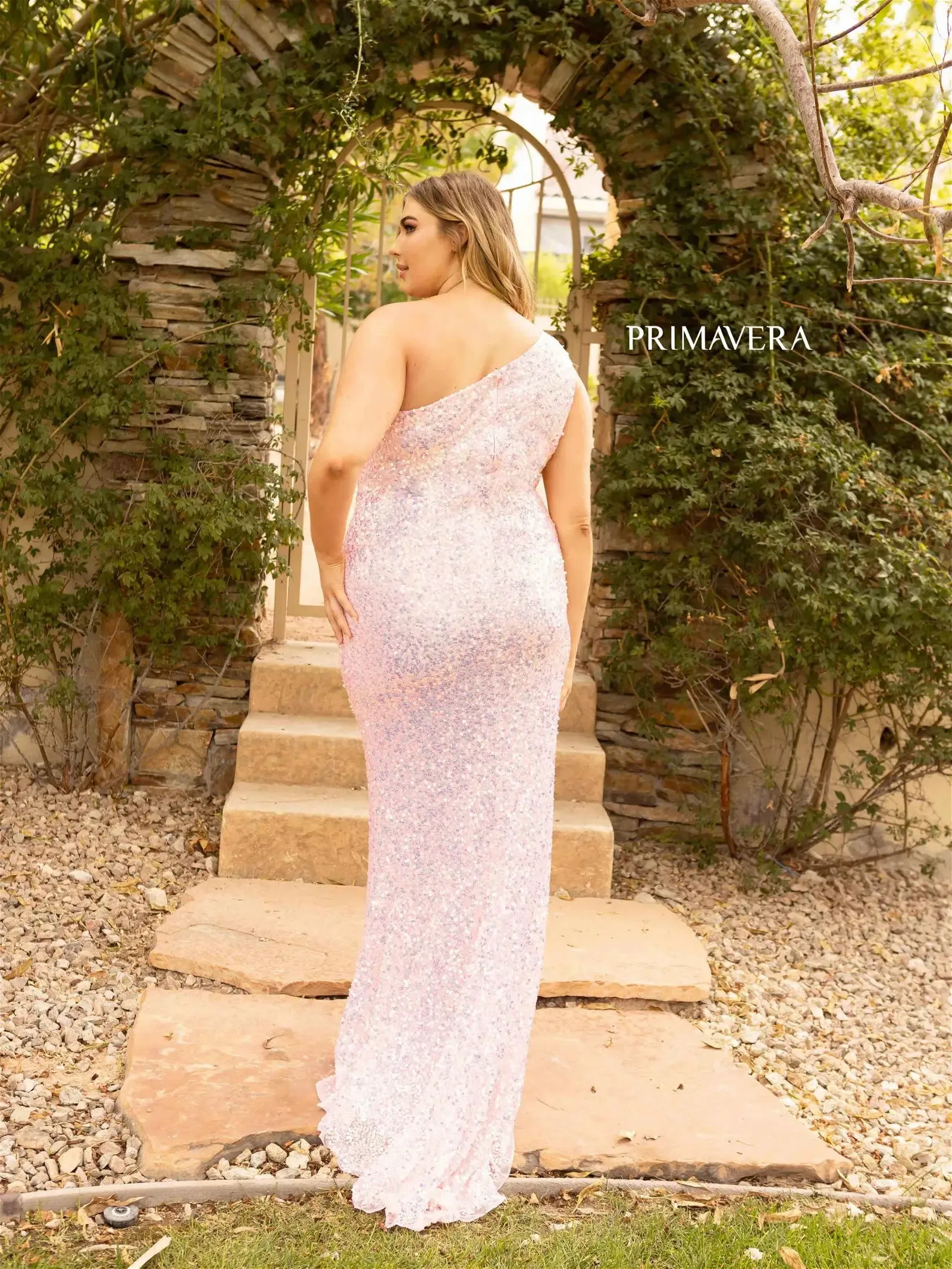 Primavera Couture 14004 Size 20 Neon Pink Long Fitted One Shoulder Sequin Plus Size Prom Dress Formal Gown