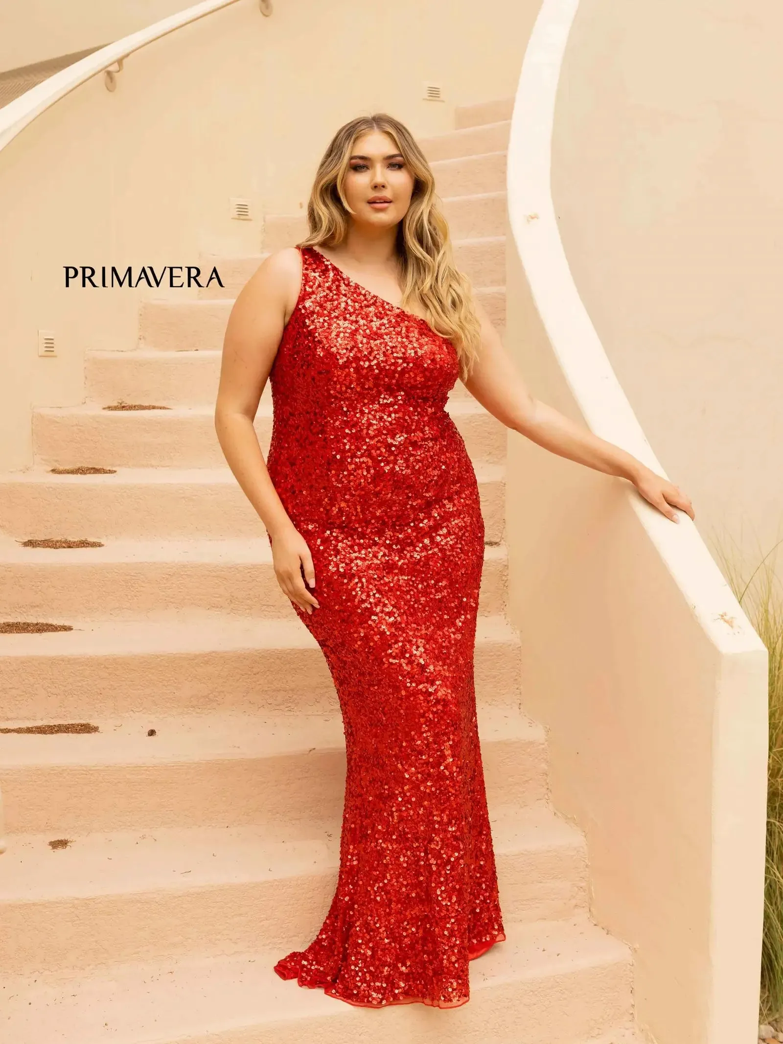 Primavera Couture 14004 Size 20 Neon Pink Long Fitted One Shoulder Sequin Plus Size Prom Dress Formal Gown