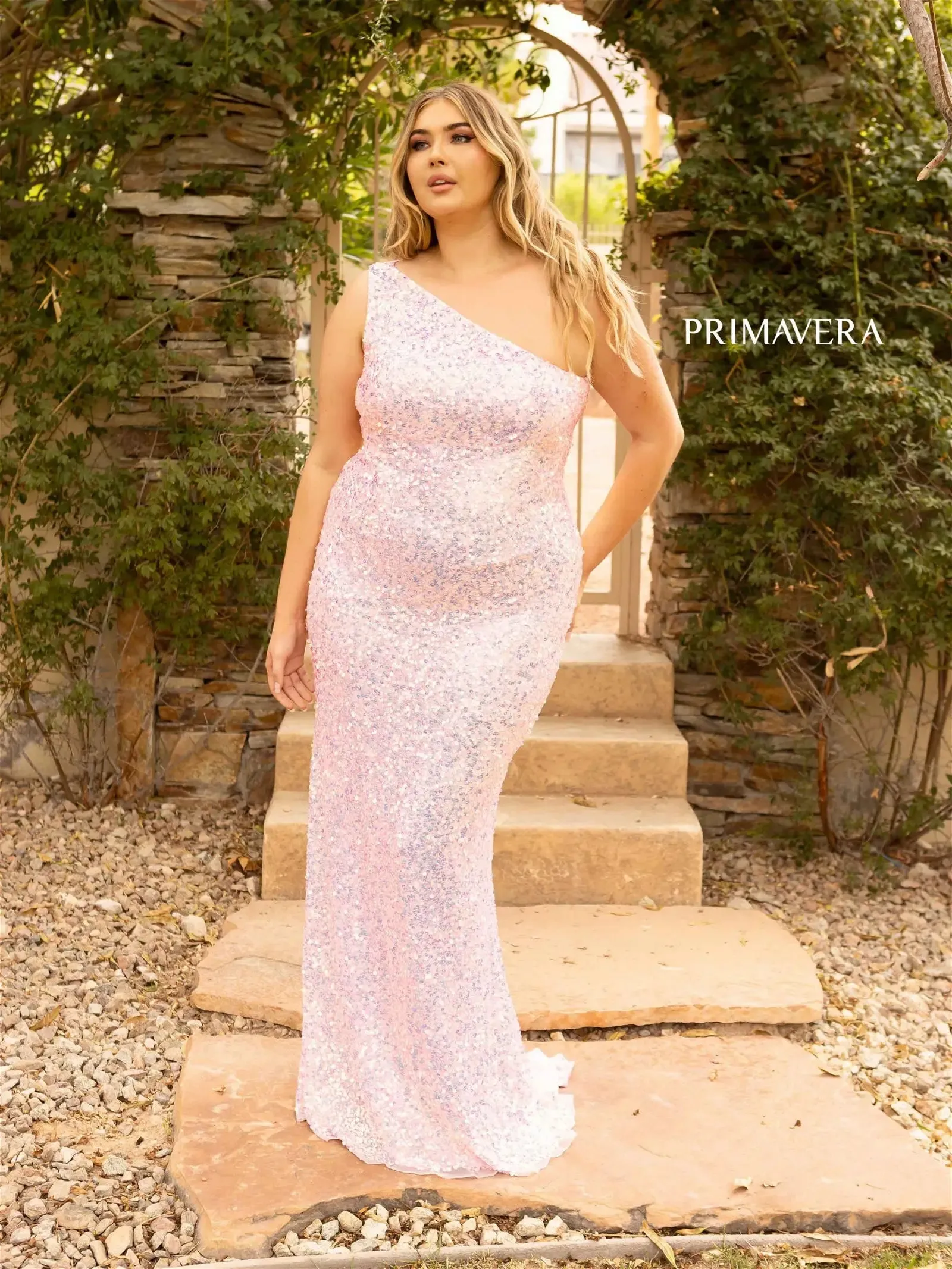 Primavera Couture 14004 Size 20 Neon Pink Long Fitted One Shoulder Sequin Plus Size Prom Dress Formal Gown