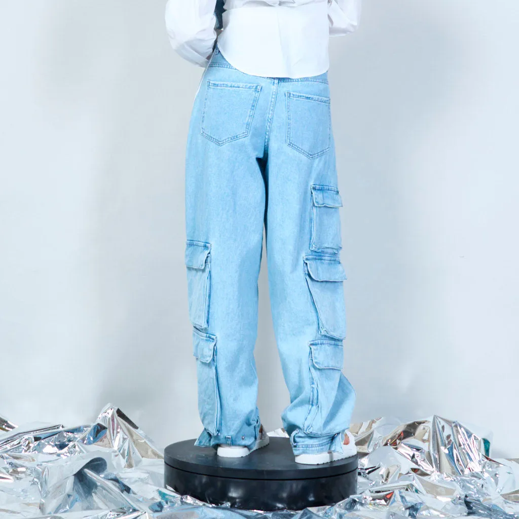 Relaxed fit side-stripe denim trousers wholesale