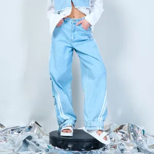 Relaxed fit side-stripe denim trousers wholesale