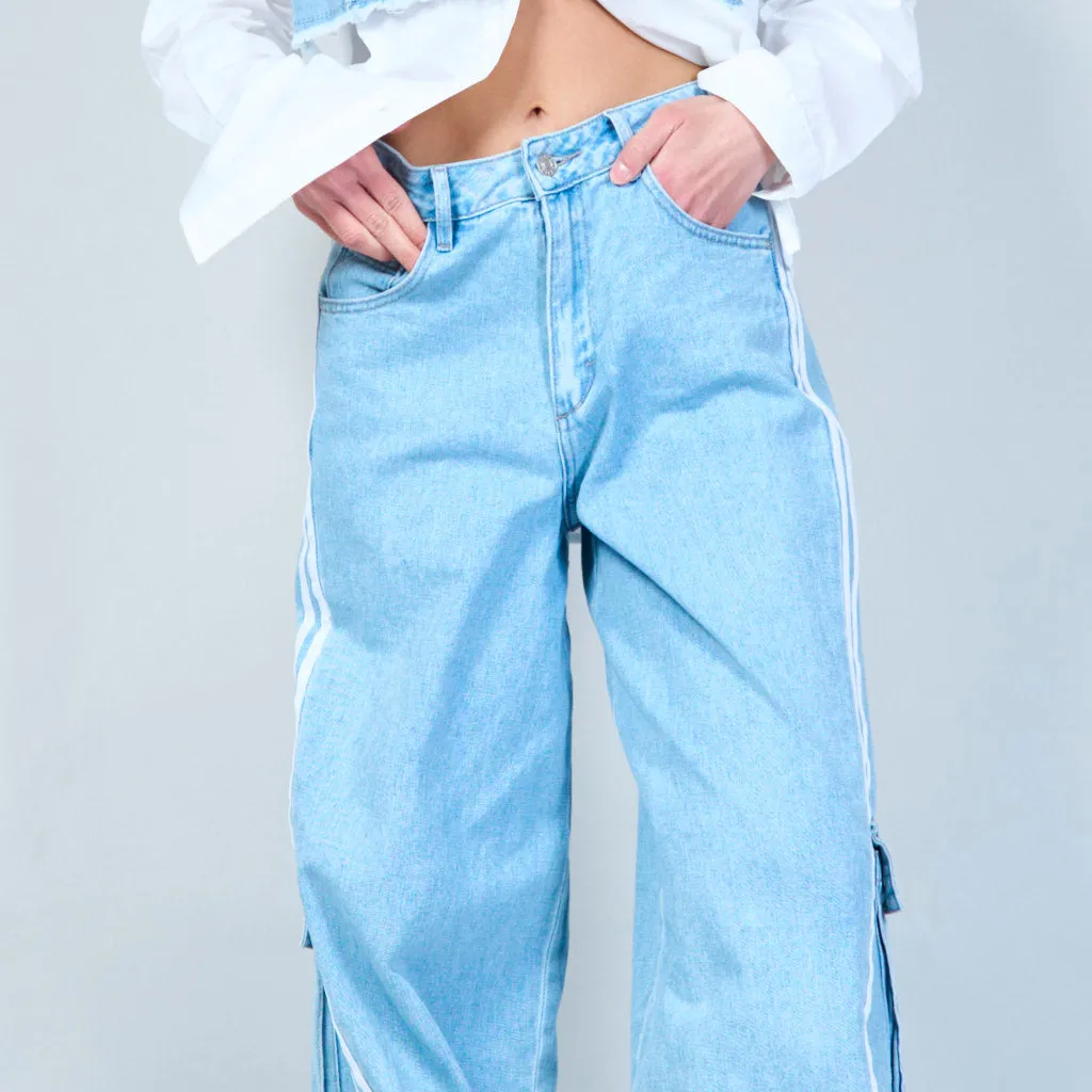 Relaxed fit side-stripe denim trousers wholesale