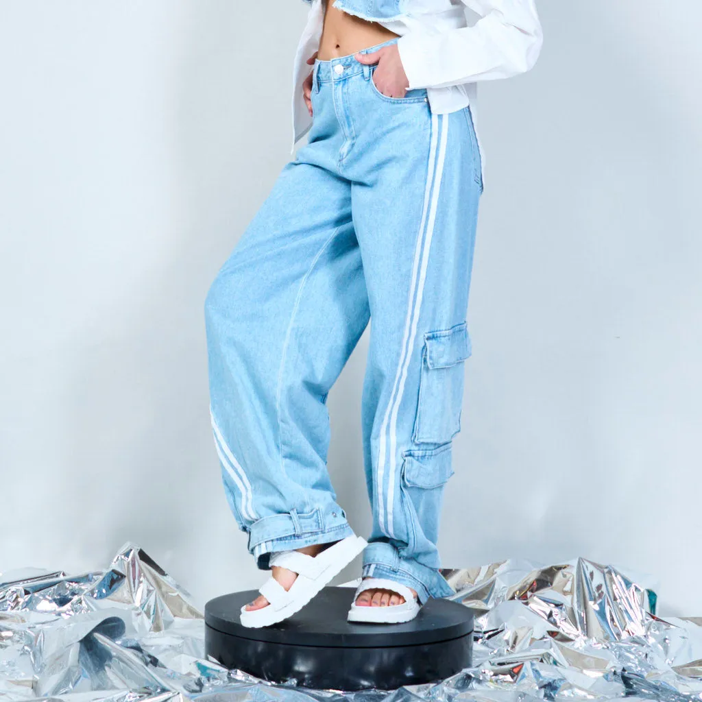 Relaxed fit side-stripe denim trousers wholesale