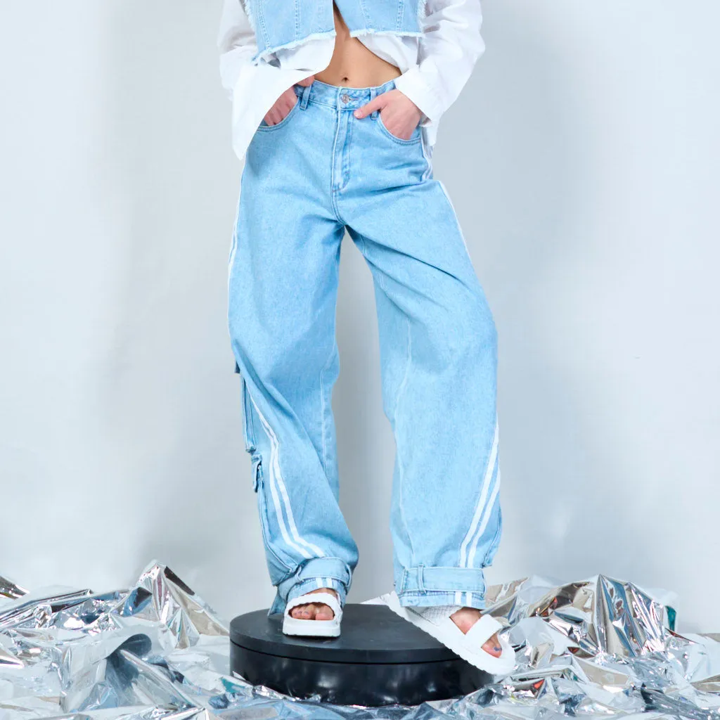 Relaxed fit side-stripe denim trousers wholesale