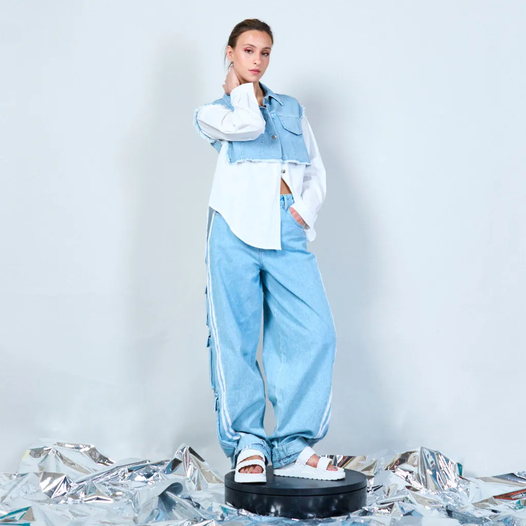 Relaxed fit side-stripe denim trousers wholesale