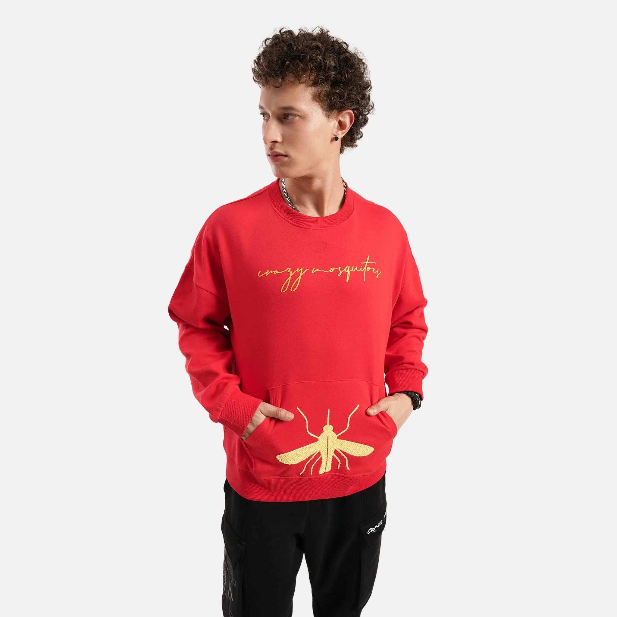 Urban Cheetah Oversized Fleece Sweatshirt in Red