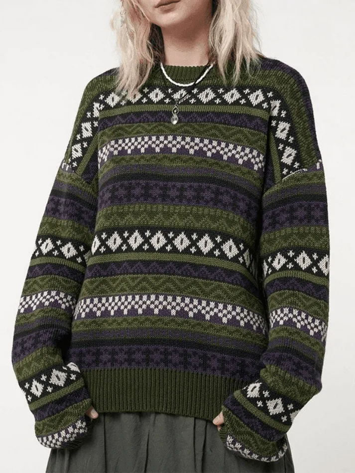 Wenkouban-Spring Casual Outfits Y2K Outfits Long Sleeve Vintage Jacquard Sweater