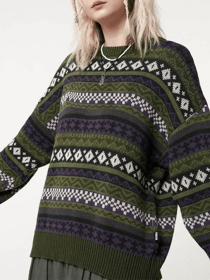Wenkouban-Spring Casual Outfits Y2K Outfits Long Sleeve Vintage Jacquard Sweater