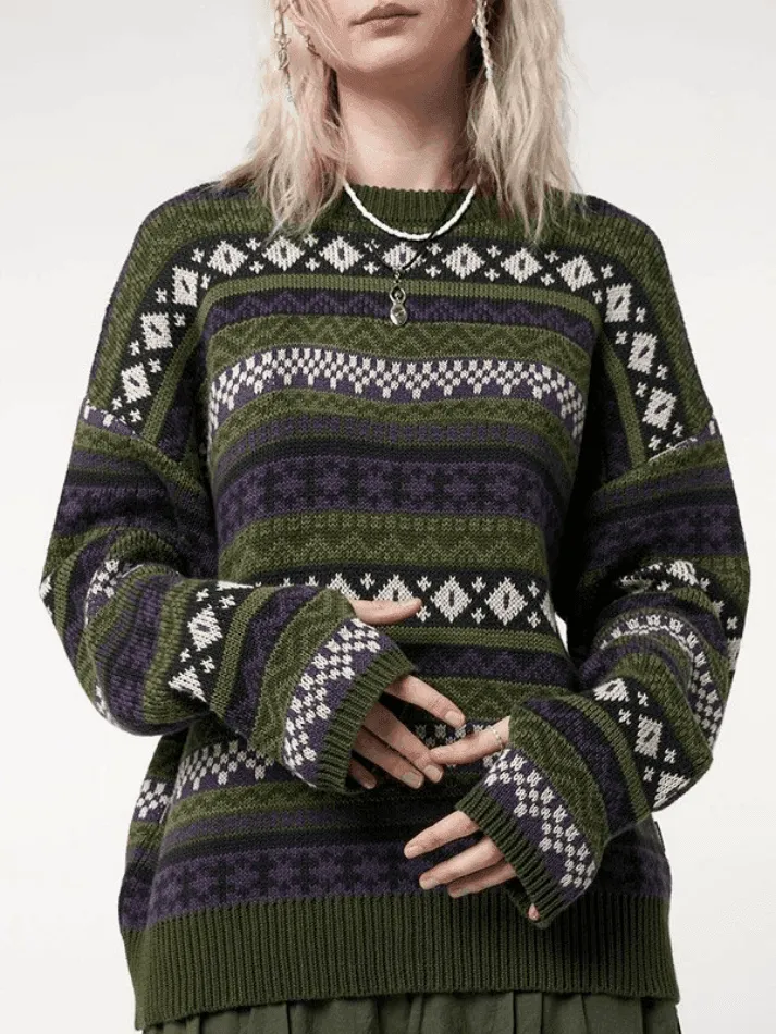 Wenkouban-Spring Casual Outfits Y2K Outfits Long Sleeve Vintage Jacquard Sweater