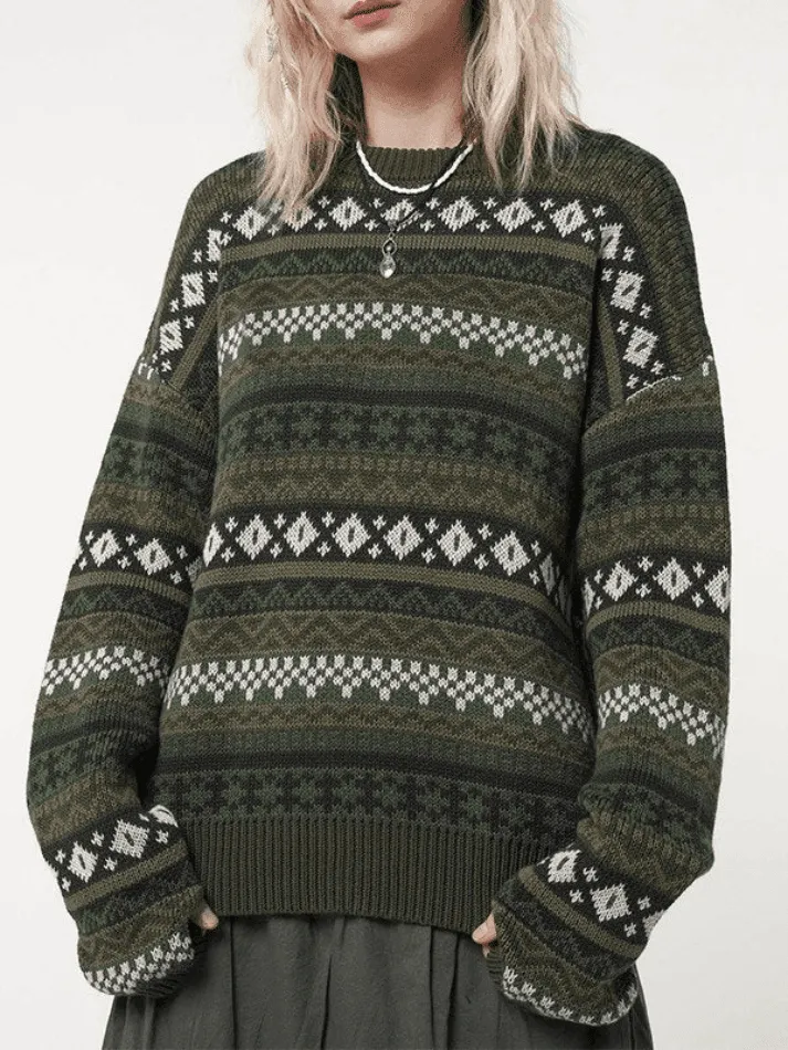Wenkouban-Spring Casual Outfits Y2K Outfits Long Sleeve Vintage Jacquard Sweater