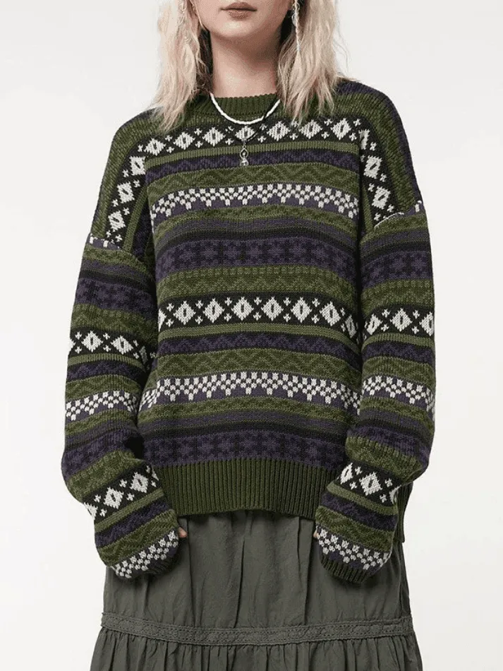 Wenkouban-Spring Casual Outfits Y2K Outfits Long Sleeve Vintage Jacquard Sweater