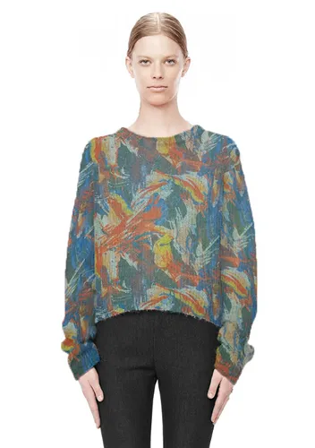 WK-7014W DIGITAL COSMIC CLOUD PRINT MOHAIR MELANGE KNIT. ITALY